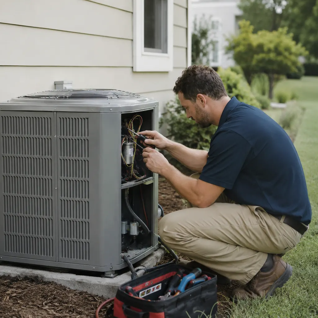 AC Repair in New Windsor - NY as a technician tests an outdoor condenser beside a home